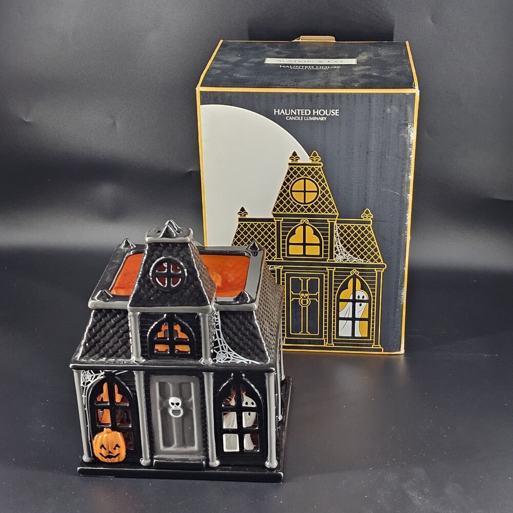 Halloween Haunted House Ghost Pumpkin Candle Luminary Slatkin & Co IOB